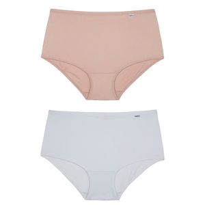 Kit 02 Calcinhas Largas Liso Rosa Romance/branco