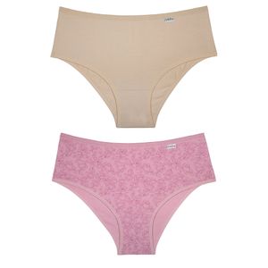 Kit 02 Calcinhas Larga em Cotton Rosa Make Estampado/areia