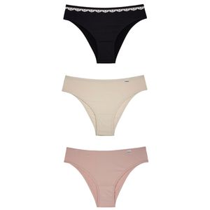 Kit 03 Calcinhas Biquini Microfibra Preto/nature/rosa