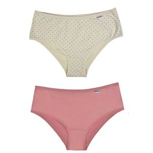 Kit 02 Calcinhas Larga em Cotton Nature Estampado/rosa Chá