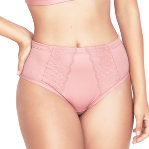 Calcinha Larga Leve Compressão e Renda Rosa Chá