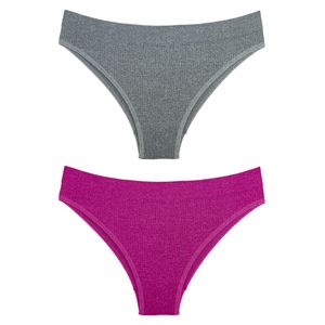 Kit 02 Calcinhas Biquini sem Costura Mescla/rosa Fúcsia