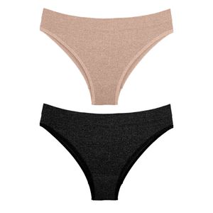 Kit 02 Calcinhas Biquini sem Costura Areia/preto