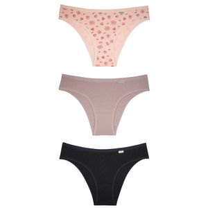 Kit 03 Calcinhas Biquini em Cotton Rosa/quartzo/preto