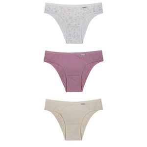 Kit 03 Calcinhas Biquini em Cotton Branco/rosa Make/nature