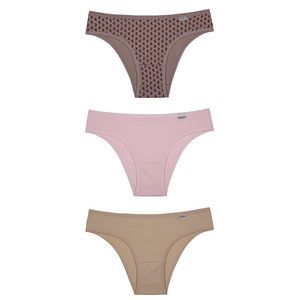 Kit 03 Calcinhas Biquini em Cotton Quartzo/rosa Claro/areia