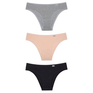 Kit 03 Calcinhas Biquini em Cotton Mescla/rosa Pêssego/preto