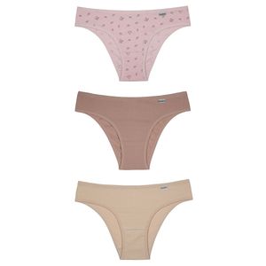 Kit 03 Calcinhas Biquini em Cotton Rosa/rosa Romance/areia