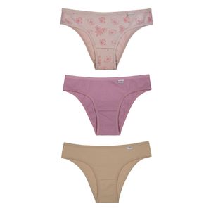 Kit 03 Calcinhas Biquini em Cotton Rosa Romance/make/mousse