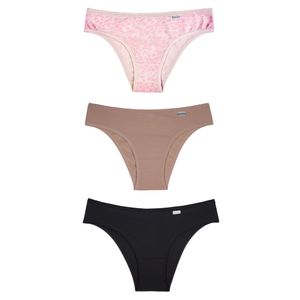 Kit 03 Calcinhas Biquini em Cotton Areia/rosa Romance/preto