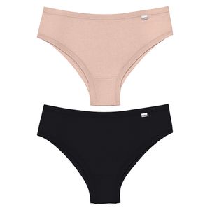 Kit 02 Calcinhas Largas Modal Fio Brilhante - Areia/preto