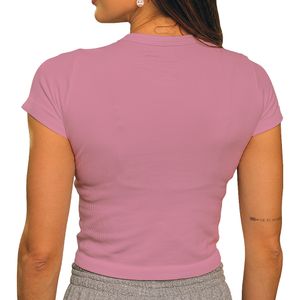 Cropped sem Costura Canelado de Manga Rosa Po