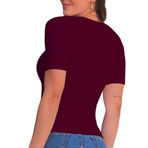 Camisa sem Costura Canelado com Manga Cereja