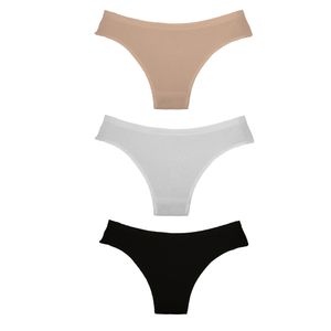 Kit 03 Calcinhas Biquini sem Costura Mousse/branco/preto