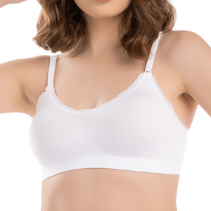 Top Sem Costura Detalhe Canelado Com Renda Branco