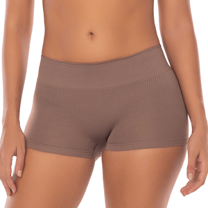 Short Boxer Feminino Sem Costura Com Detalhes Canelado e Renda Capuccino