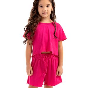 Pijama Feminino Infantil Em Modal Canelado Pink