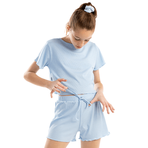 Pijama Feminino Infantil Em Modal Canelado Anis
