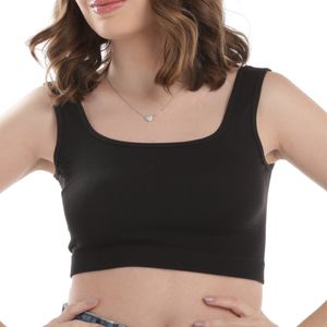 Top Cropped Alça Teen Canelado Sem Costura Preto