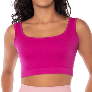 Top Cropped Alça Teen Canelado Sem Costura Fucsia