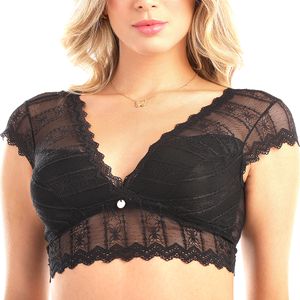 Top em Renda com Detalhe Listrado em Tecido Sensitive - Preto