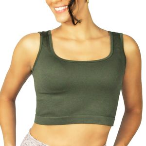 Top Cropped Alça Teen Canelado Sem Costura Verde Militar