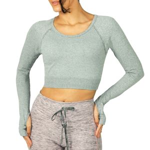 Cropped Fitness Sem Costura E Manga-Luva Mescla