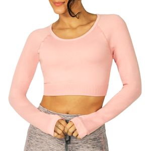 Cropped Fitness Sem Costura E Manga-Luva Rosa