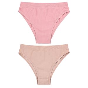 Kit Com 02 Calcinhsas Biquíni Sem Costura Jacquard Rosa Pó E Areia