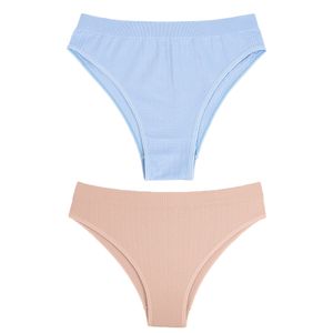Kit Com 02 Calcinhsas Biquíni Sem Costura Jacquard Anis E Areia