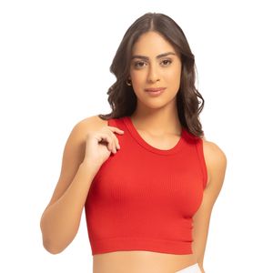 Regata Cropped Canelada sem Costura Cereja
