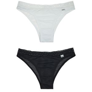 Kit 2 Calcinhas Tanga em Devorê e Renda