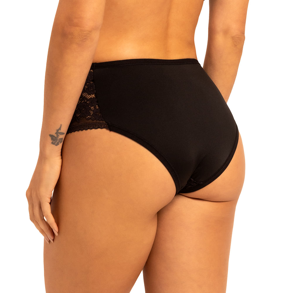 Calcinha Larga Em Sensitive Com Renda E Tule Preto