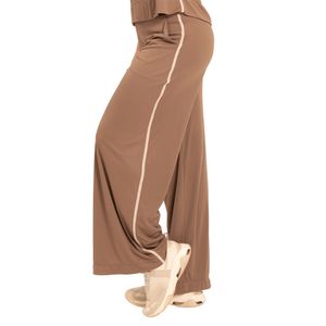 Calça Pantalona Basic Fit com Fita Lateral Capuccino