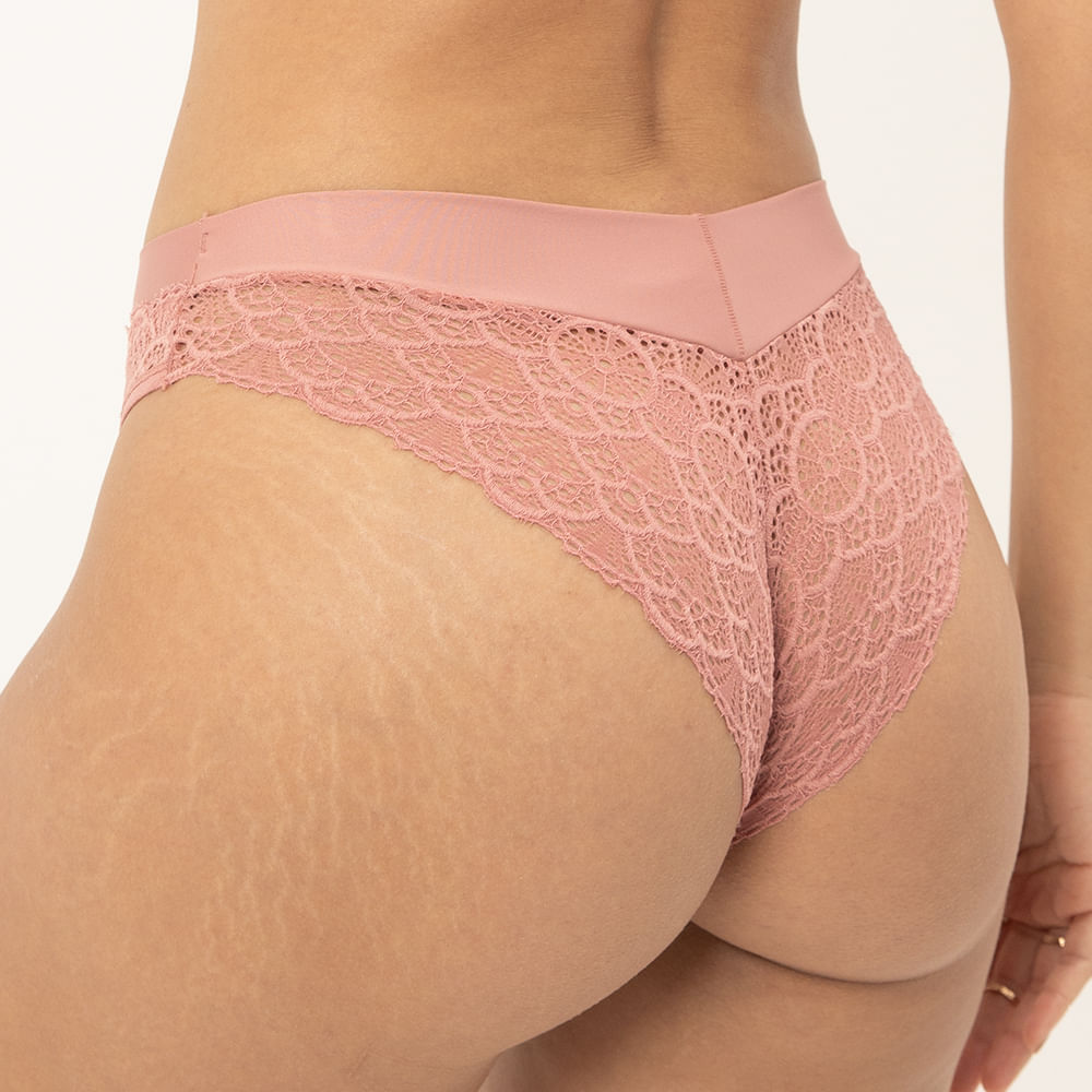 Calcinha Biquini De Renda E Cós De Sensitive Rosa Chá